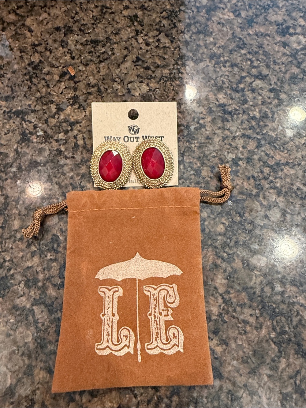 Red Oval Stone Gold-Tone Stud Earrings